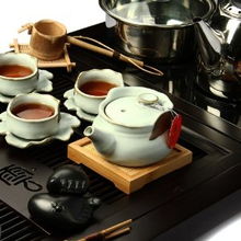 關(guān)耳窯汝窯茶具四合一 實木茶盤上的優(yōu)雅茶道